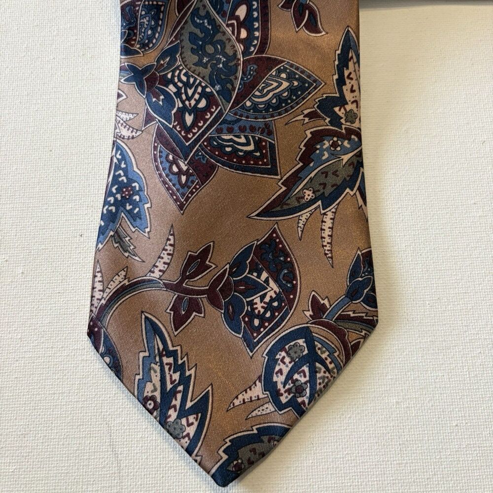 Towncraft Neck Tie Brown Burgundy Blue Floral Classic Office Suit
